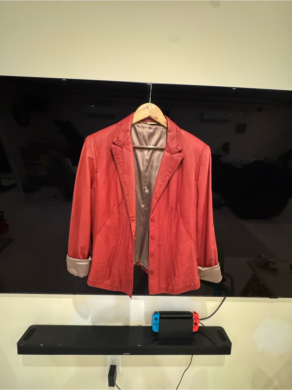 Elie Tahari Coral-Red Leather Blazer